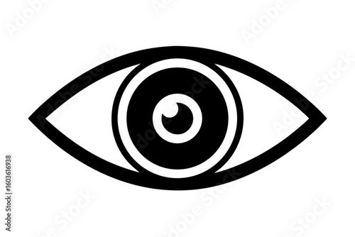 Black vector eye icon illustration with iris, symbolizing human vision, sight, and optical health design