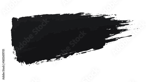 Dynamic black brush stroke with rough edge and white outline on white