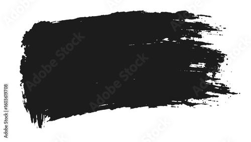 Solid black brush mark with uneven texture and sharp edges on white