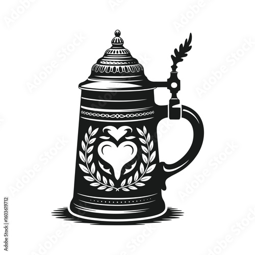 Ornate beer stein with heart and laurel wreath drinkware beverage