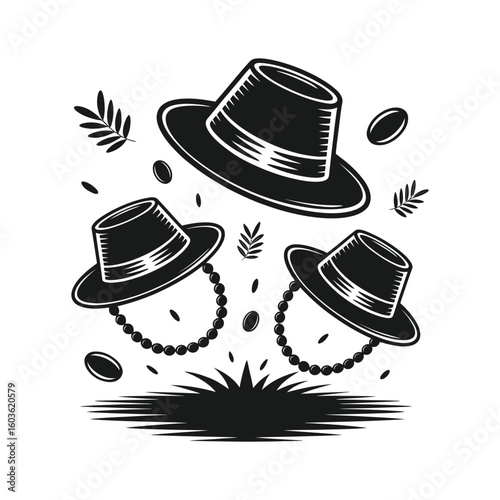 Three hats with pearls and leaves fedora bowler hat