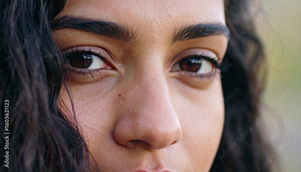 Obraz premium Close-up portrait of a young woman with a thoughtful expression.