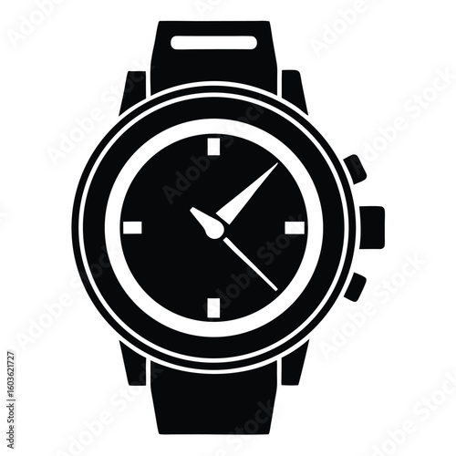 A minimalist black and white vector illustration of a wristwatch design
