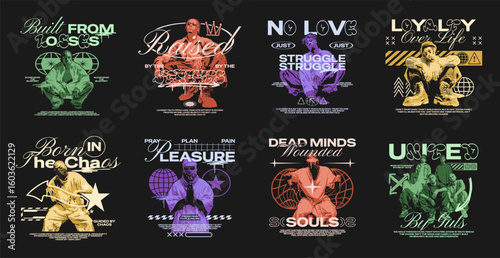 Urban streetwear t-shirt design bundle, Urban graphic poster art collection, Streetwear clothing print styles, Gritty urban tee designs set.