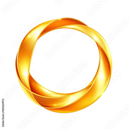 An abstract golden twisted ring, a 3D vector-style logo or icon representing infinity and luxury, isolated on a white background.