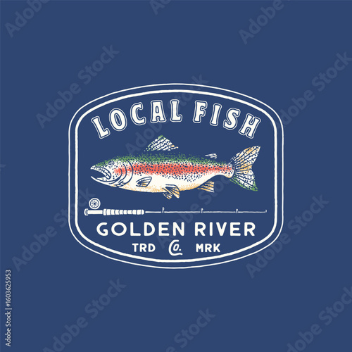 fishing illustration fish graphic emblem design adventure badge logo vintage