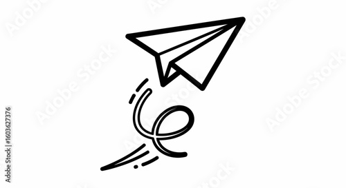 Simple Black and White Paper Airplane Taking Flight with Trail