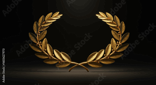 Elegant golden laurel wreath symbolizing achievement and victory on dark background
