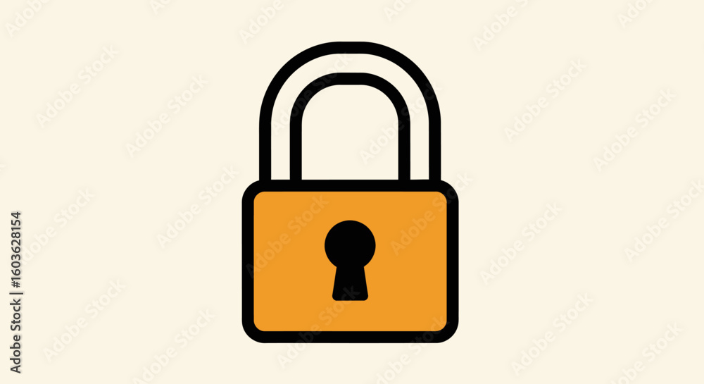 Simple Orange Padlock with Black Outline, Keyhole and Handle. Simple Orange Padlock with Black Outline, Keyhole and Handle.