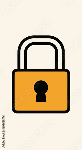 Simple Orange Padlock with Black Outline, Keyhole, and Handle