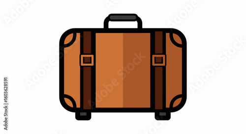 Stylized Brown Suitcase with Dark Brown Straps and Black Handle, Front View