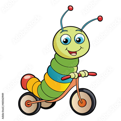 Cartoon caterpillar riding a bicycle insect animal