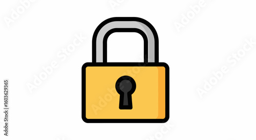 Stylized Yellow Padlock with Black Outline and Keyhole Detail