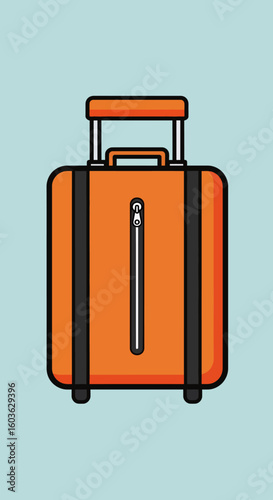 Vibrant Orange Suitcase with Black Accents and White Zipper Detail.