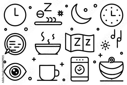 Minimalist icons for sleep and relaxation moon clock