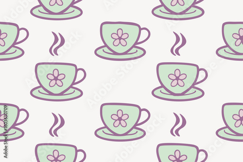 Pastel Tea Cups with Flowers and Steam saucer