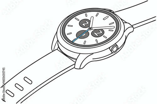 Illustration of a Sleek Smartwatch with Digital Display and Comfortable Strap Design Showing the Time
