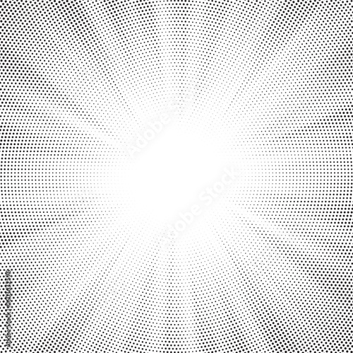 Halftone gradient sun rays pattern. Abstract halftone vector dots background. monochrome dots pattern. Vector background in comic book style with sunburst rays and halftone. Retro pop art design.