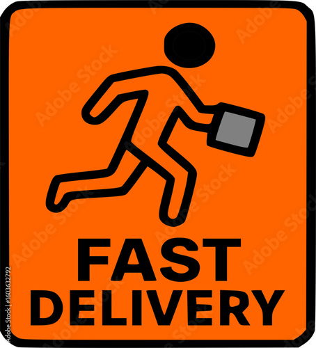 A stylized graphic depicting a person running with a package, promoting fast delivery services.