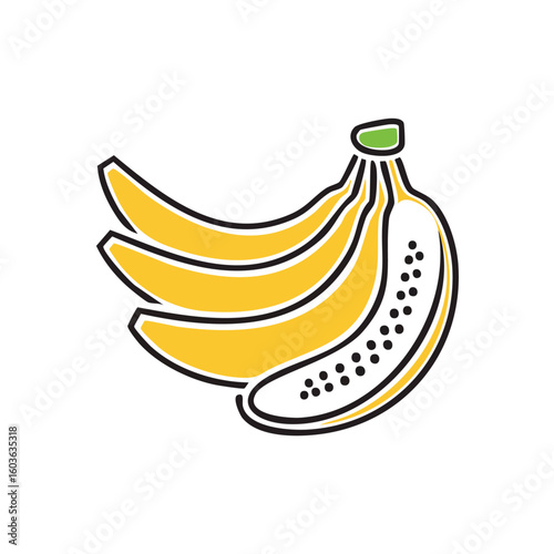 Illustration of Yellow Banana with One Peeled Fruit - AI Generated