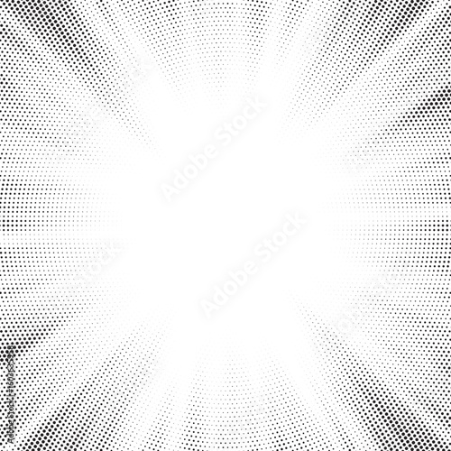 Sun rays Radial halftone background. Greyscale radial abstract comic pattern. Vector explosion abstract lines texture.  Vector illustration.