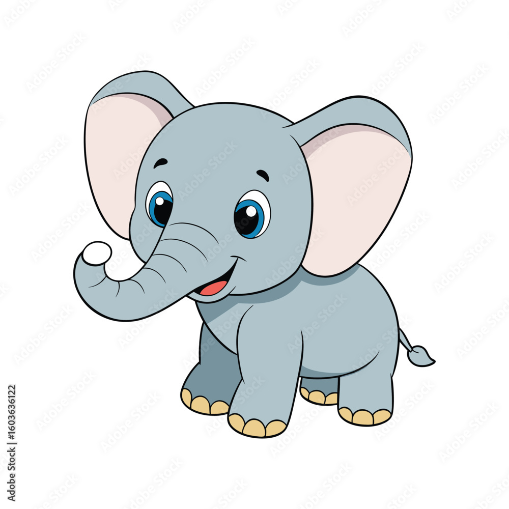 Fototapeta premium Cute cartoon elephant with a happy smile vector illustration isolated on white background