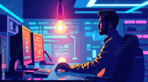 Businessman Holding Glowing Light Bulb with Innovation and Marketing Strategy Icons – Modern Business Concept.	
