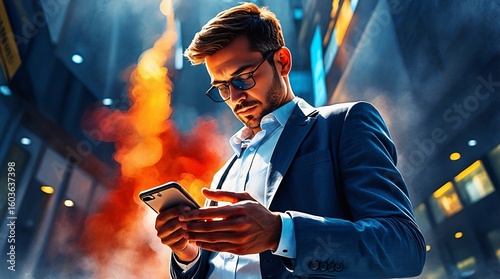 Stylish Businessmen Using Smartphones in Bright Light – Social Media, Online Shopping, and Digital Connection Concept.