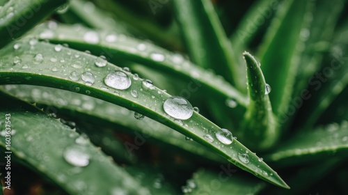 Close-up of aloe vera leaves with water droplets