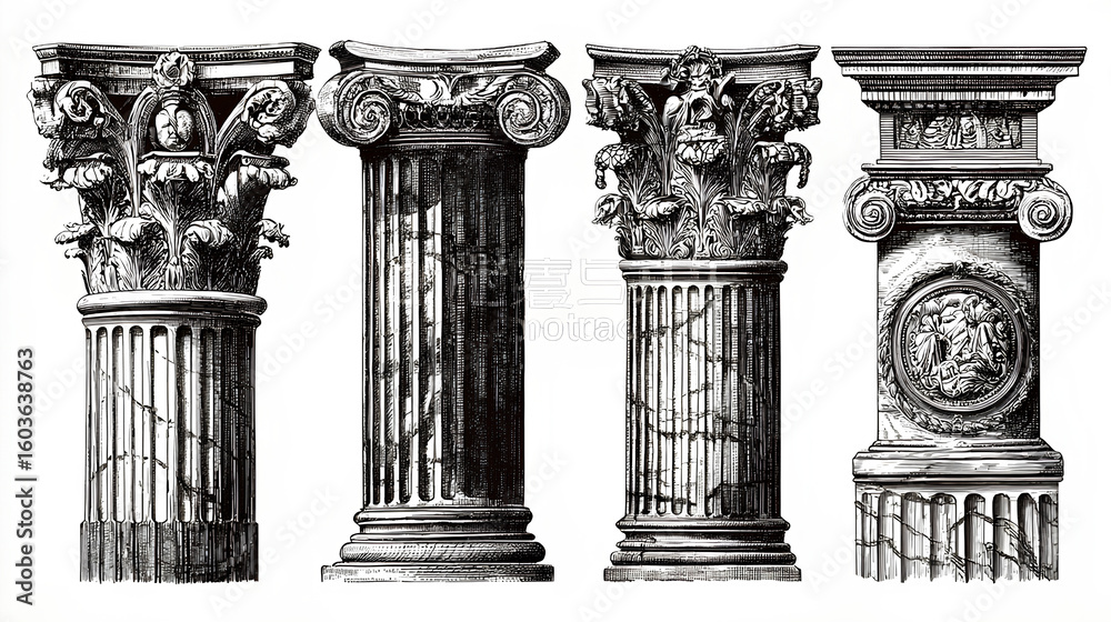 Obraz premium Engraving ancient columns Stock Vector