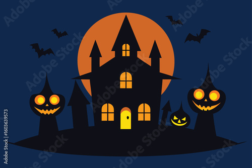 Scary jack-o-lantern glowing in the shadows vector illustration