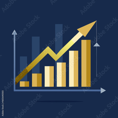 Clean Gold Upward Business Chart with Navy Geometric Shadows Vector
