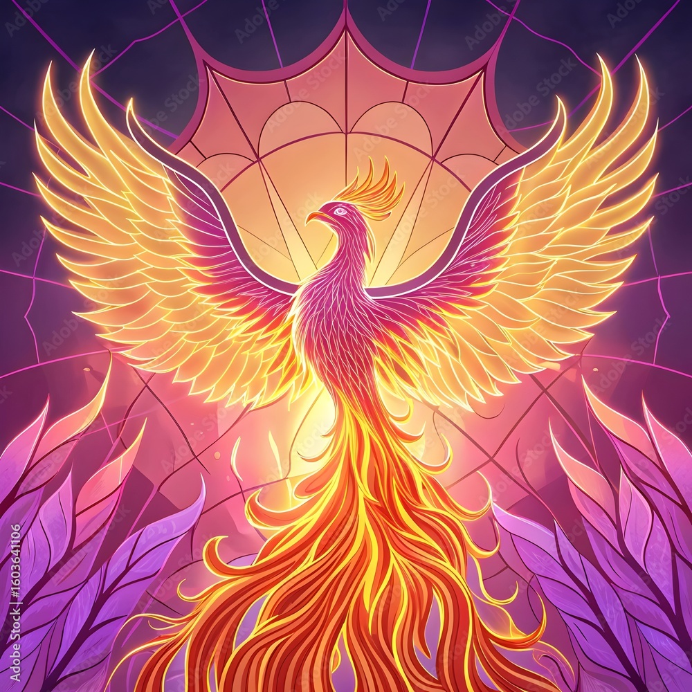 Obraz premium Phoenix Rebirth, neon phoenix rebirth, bird design, glowing fire bird art