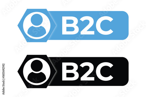 B2B and B2C Line Icons Set – Business Communication Symbols on White and Gray Background.