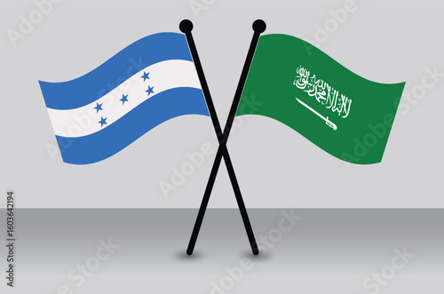Crossed Flags of Honduras and Saudi Arabia Illustrating Diplomatic Relations.