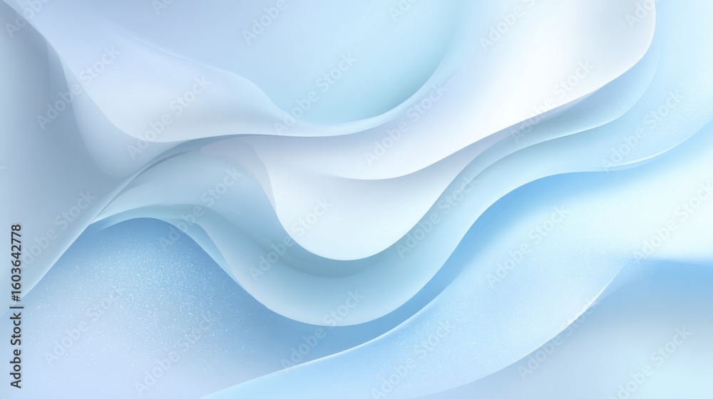 Fototapeta premium Abstract Wave-Like Composition in Blue and White Gradient with Layered Flow and Particle Accents
