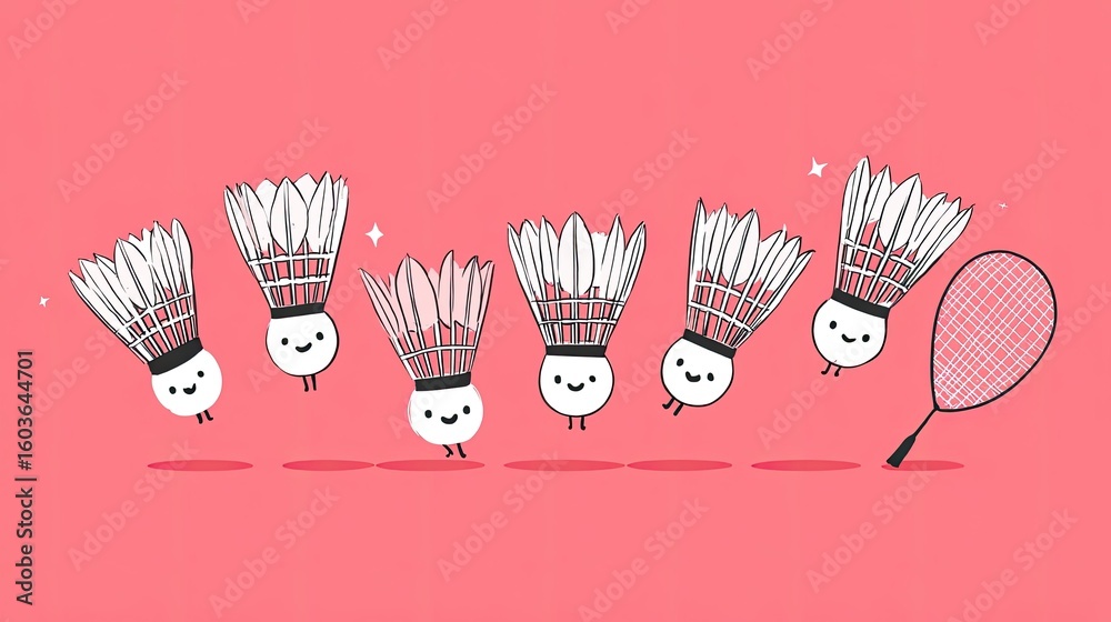 Fototapeta premium Cute cartoon badminton shuttles in flight