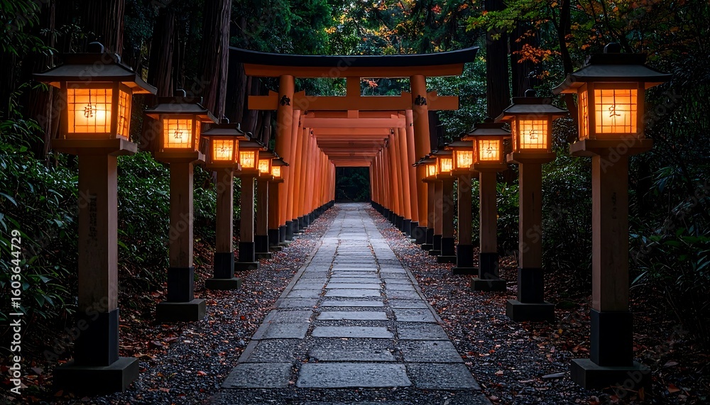 Obraz premium Autumnal path through a Japanese torii gate
