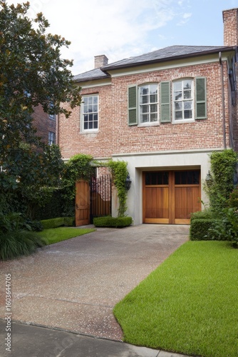 Wallpaper Mural Modern residential architecture featuring a brick exterior, lush landscaping, and a charming driveway in a suburban neighborhood during a clear day Torontodigital.ca