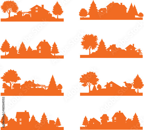Charming village silhouettes capture peaceful rural living and idyllic countryside scenes
