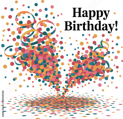Festive Birthday Celebration Image with Confetti Bursting and Streamers Along with a Happy Birthday Message for a Joyful Event