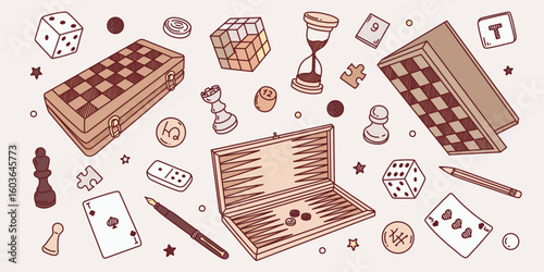 A set of hand-drawn board games.