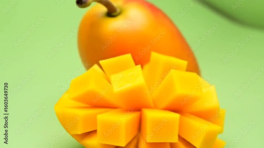 Popular Kesar Mangoes.with light green backround, isolated, selective focus, shallow depth of field, concept of food and taste