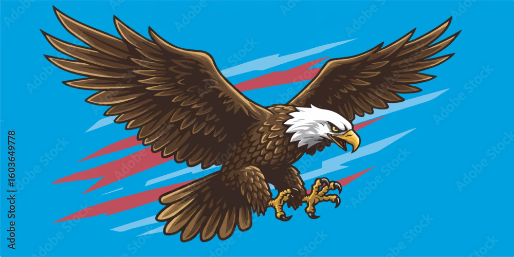 Fototapeta premium Dynamic vector illustration of an eagle in mid-flight with outstretched wings and sharp features