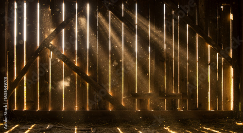 Sunlight streams through rustic wooden planks