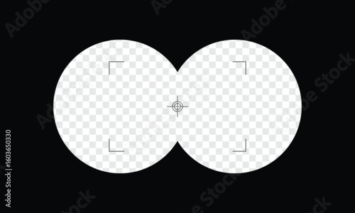 Binoculars spy view. Telescope aim sight, periscope lens view. Vector isolated illustration . EPS 10 . 