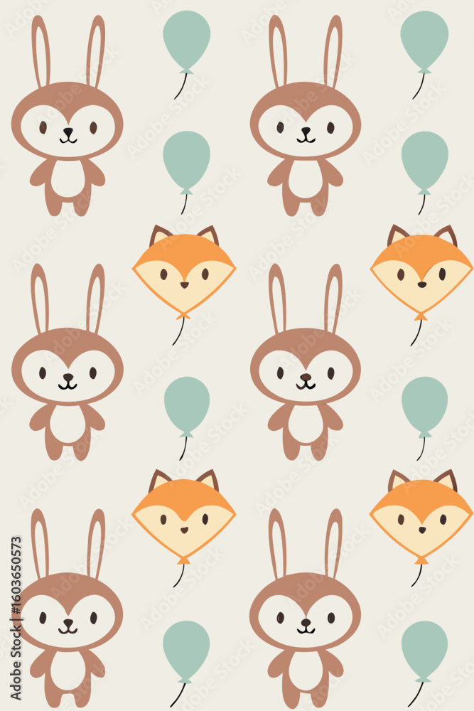 Obraz premium Cute bunnies and foxes with balloons bunny animal