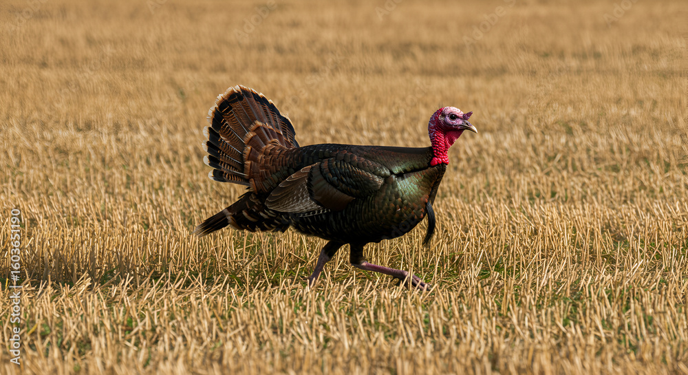 Fototapeta premium Wild turkey in a golden field (1)