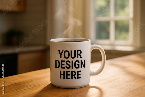 Wallpaper Mural White ceramic mug with text your design here on a wooden surface Torontodigital.ca