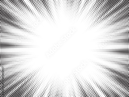 Sun rays Radial halftone background. Greyscale radial abstract comic pattern. Vector explosion abstract lines texture.  Vector illustration.